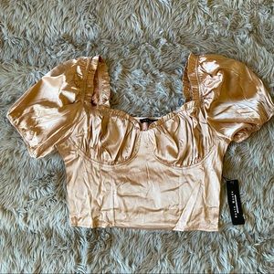 NWT! Short sleeve satin cropped top! Sz: M